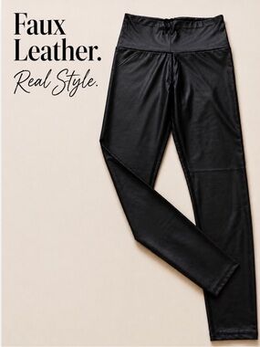 Faux Leather Leggings | High Rise Stretch Pull-On Pants | Black | Size Small